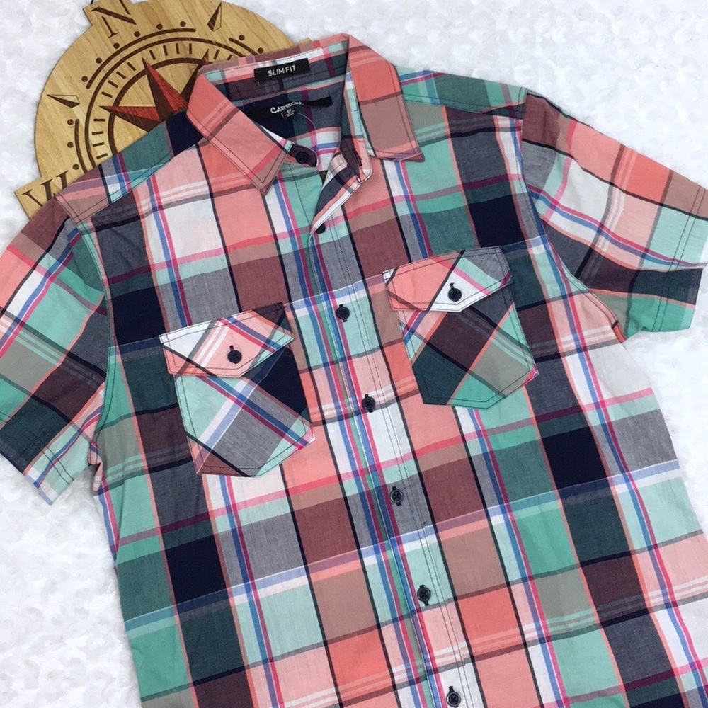 Carbon Plaid Button Down Teen Boy Sz Small